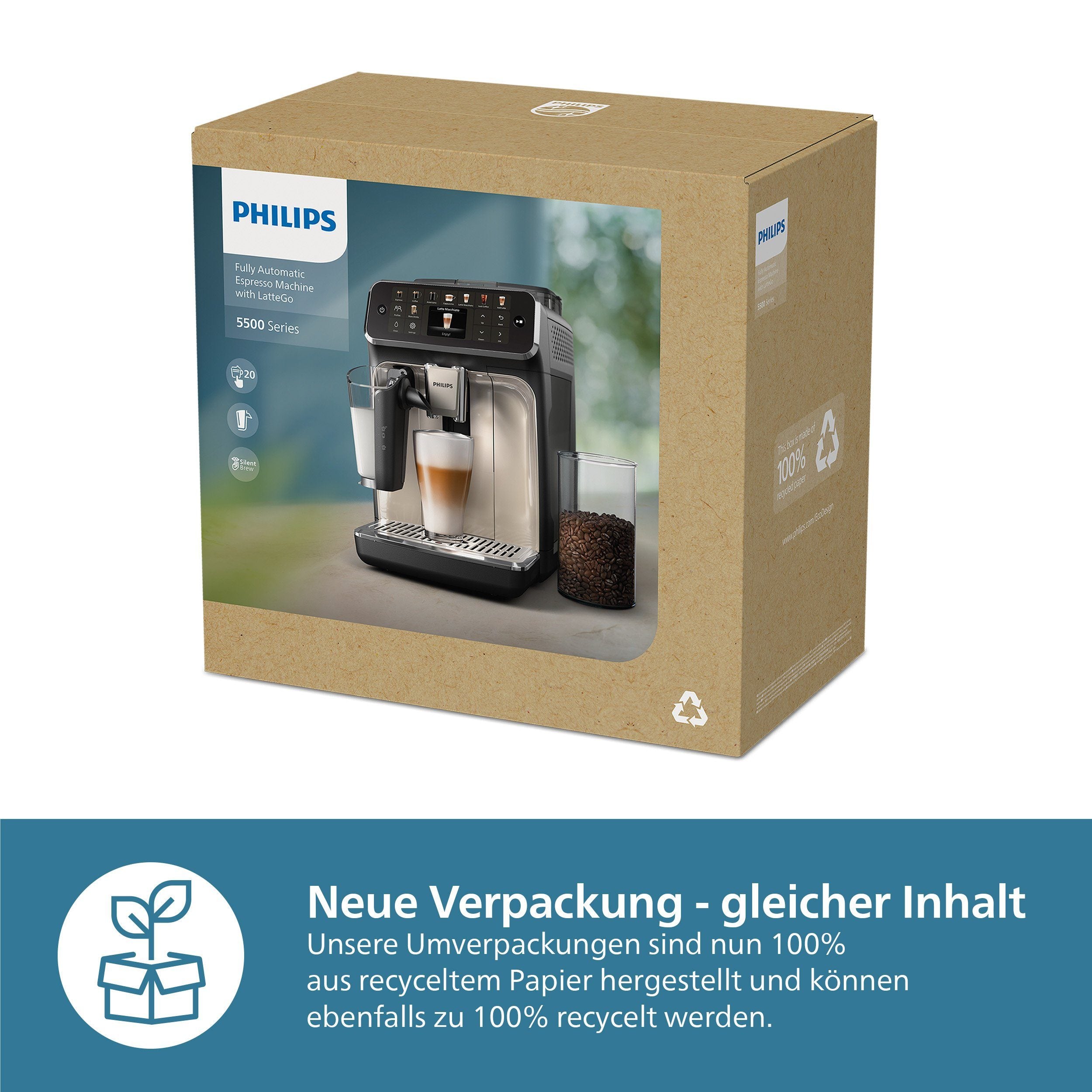 PHILIPS EP5447/90 Serie 5400 LatteGo 11 Kaffeespezialitäten Kaffeevollautomat Schwarz/Chrom